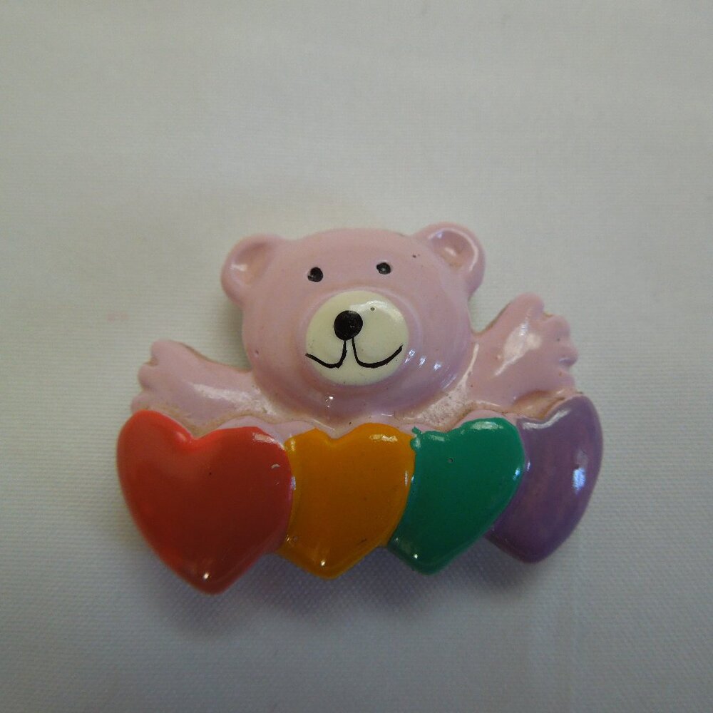 Vintage 80's Pink Teddy Bear Hugging Hearts Fridge Refrigerator Magnet